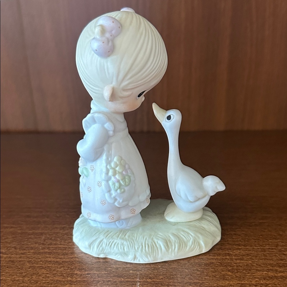 Vtg. Enesco Adorable Child and Goose Figurine - Cream